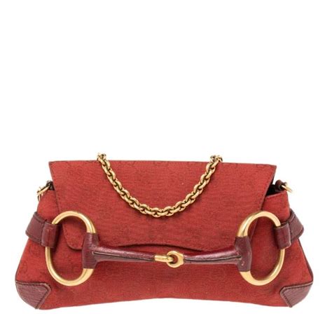 gucci calfskin horsebit chain clutch red